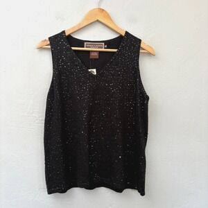 Double D Ranchwear Sweater Tank Women Size Large Black Sequin Beaded New FLAW